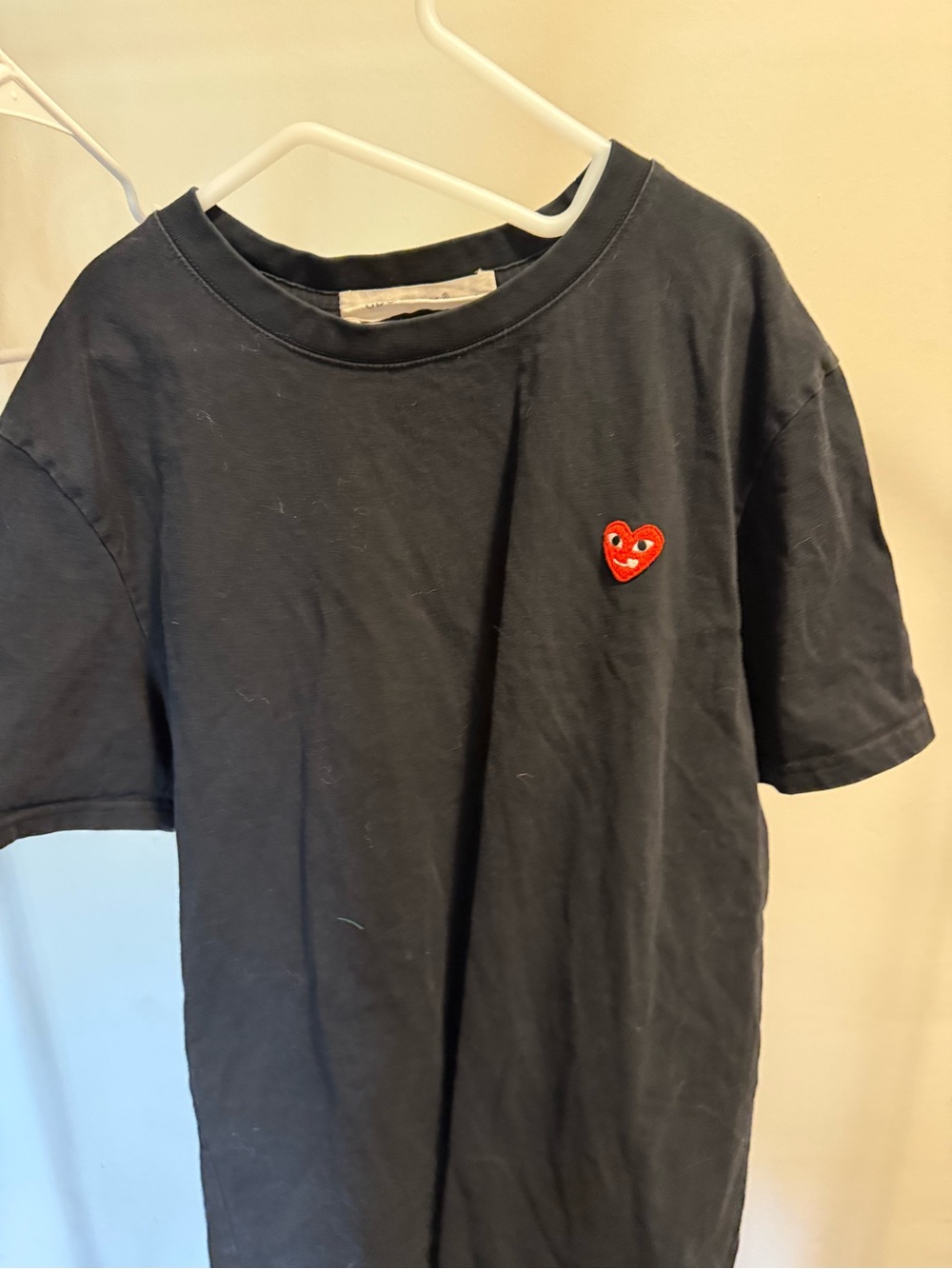 Kids Black Short Sleeve Tee with Red Heart Patch Motif